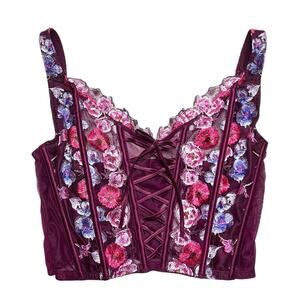 Victoria's Secret Floral Embroidered Lace-Up Corset Bra Top Size SmallDD